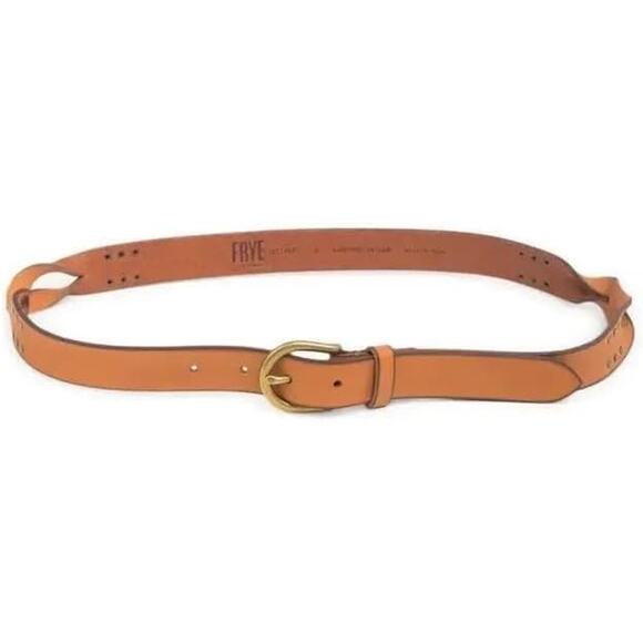Frye Covered D-Ring Twisted Stud Leather Belt Tan Size Large New - Picture 1 of 3